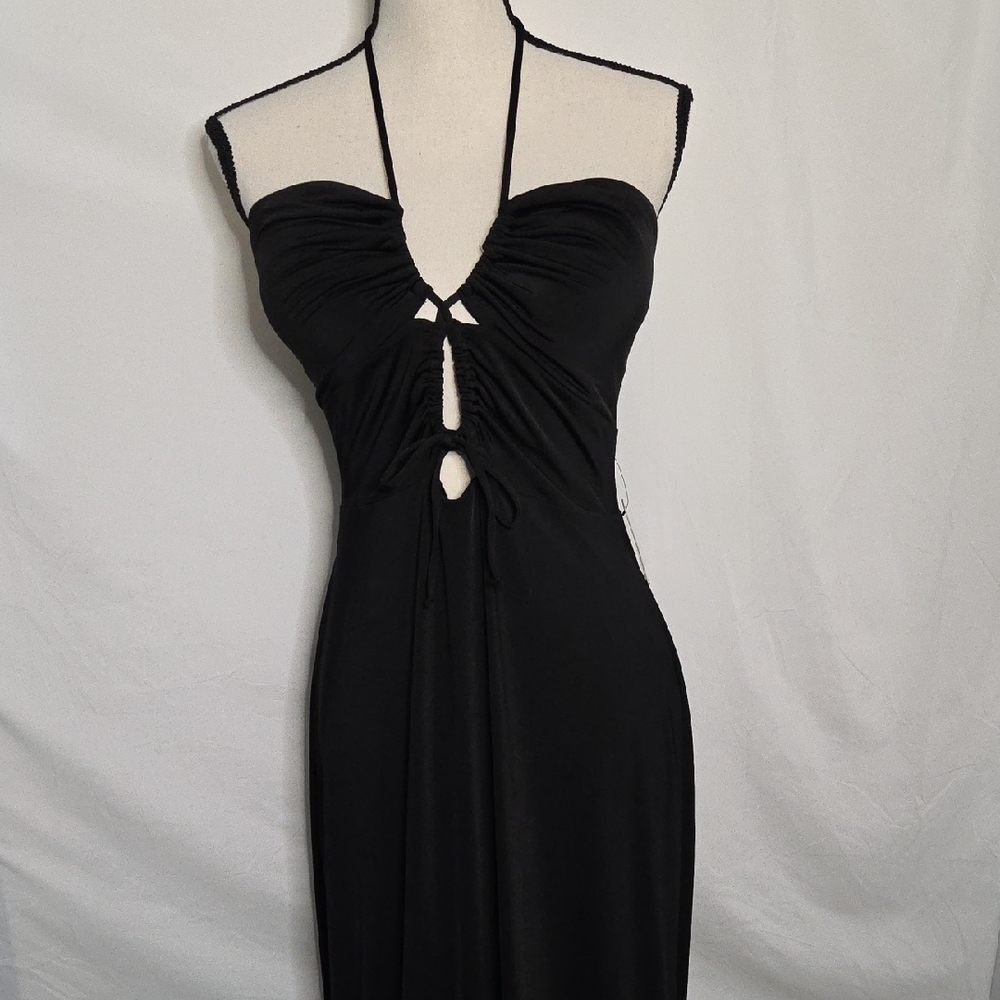 NWT‎ Express Black Floor Length Backless Halter Dress